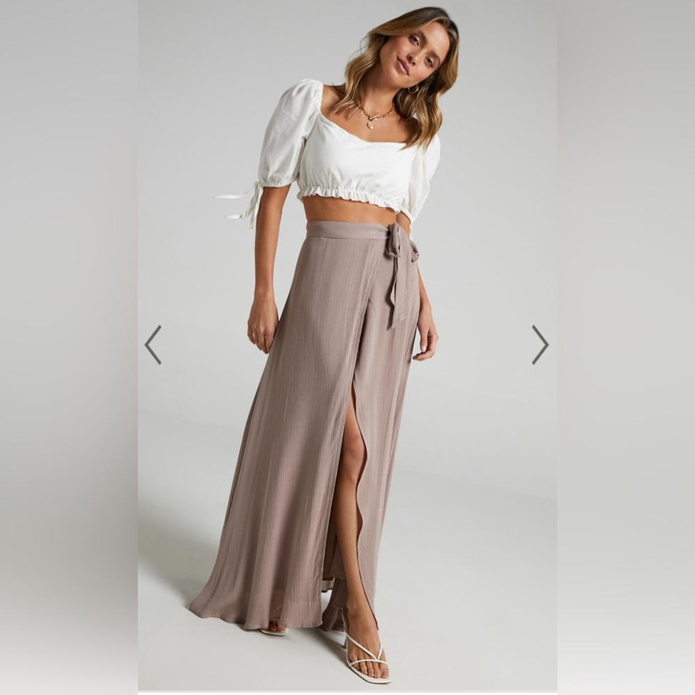 Showpo Break A Leg Maxi Wrap Skirt in Mocha